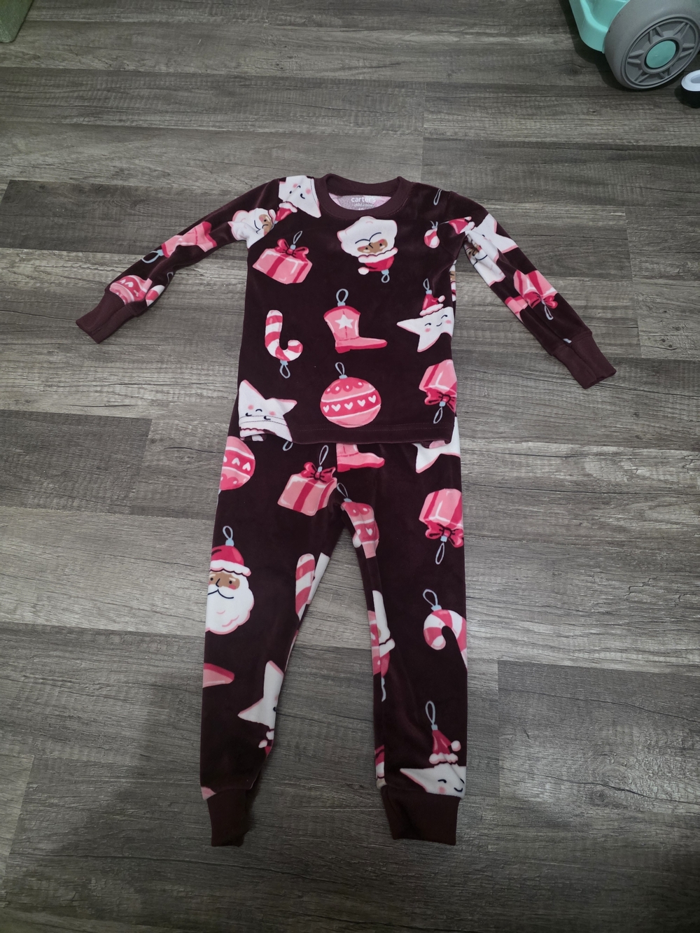 Carter's Burgundy Pajama Set with Pink Holiday Prints